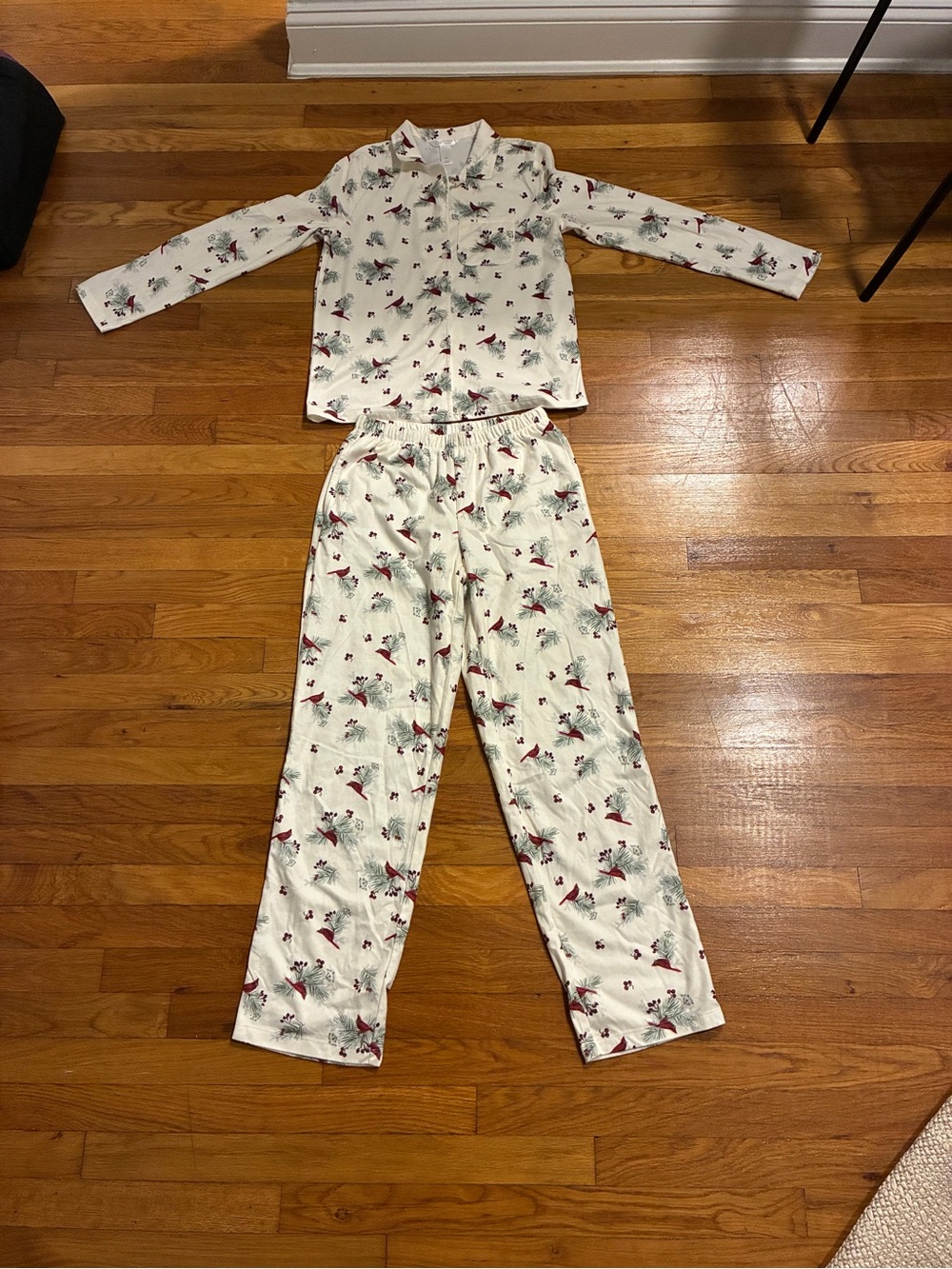 Woman’s Christmas Pajama Set with Red Bird Print
